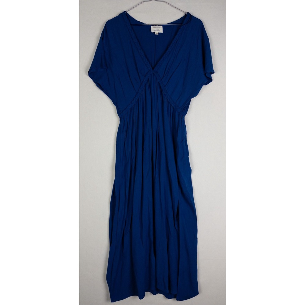 Maison 123 Paris Dress‎ Womens S Blue V Neck Maxi Ruffle Tiered Solid Optimisme